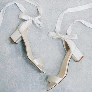 XYD White Women Girls Open Toe Strappy Low Block Heel Sandal Pumps Ribbon